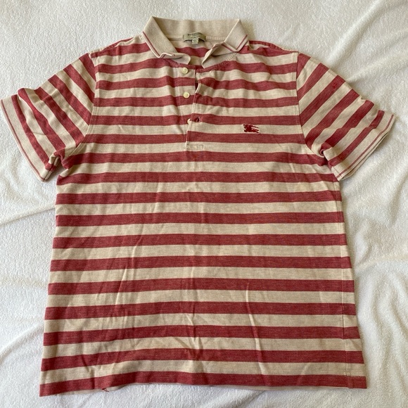 Authentic Burberry Men’s Red and White Striped Polo - Picture 1 of 5
